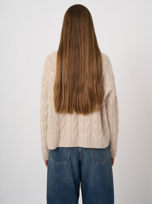 Premium Cashmere Cable-Knit Sweater with Stand Collar
