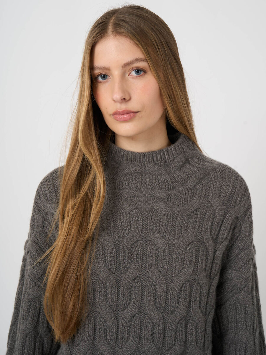 Premium-Kaschmirpullover mit Zopfmuster und Stehkragen image number 7