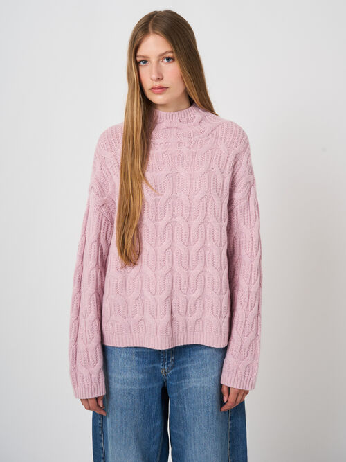 Pull premium en cachemire &agrave; torsades et col montant