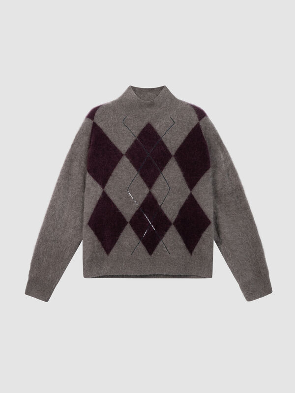 Brushed Pure Cashmere Argyle Intarsia Sweater image number 4