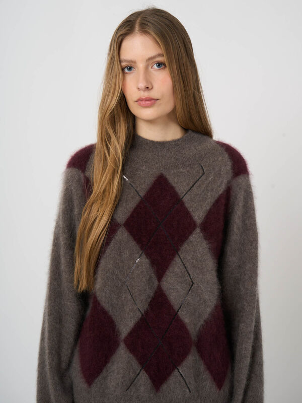 Brushed Pure Cashmere Argyle Intarsia Sweater image number 5