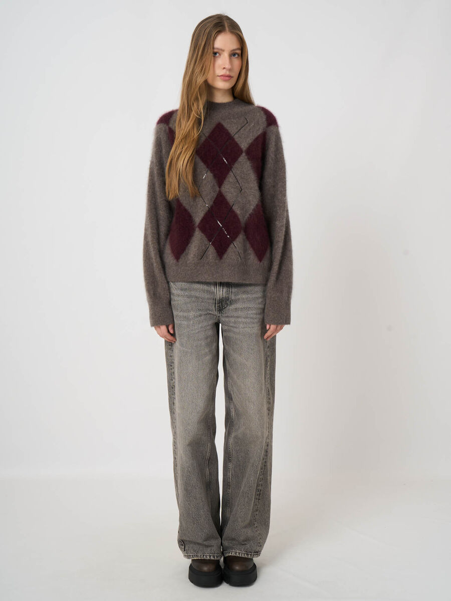 Geb&uuml;rsteter Kaschmirpullover mit Argyle-Intarsia image number 7