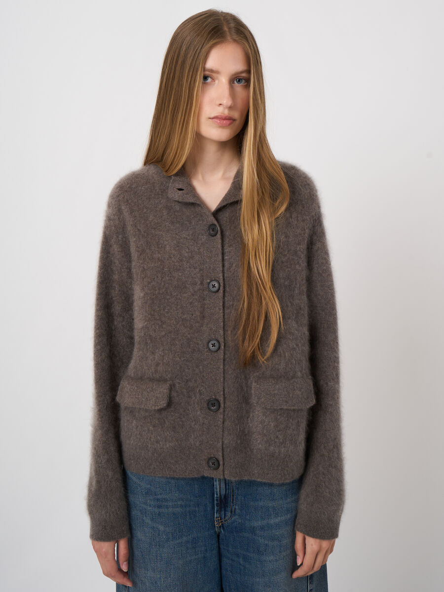 Brushed Pure Cashmere Stand-Collar Cardigan image number 1
