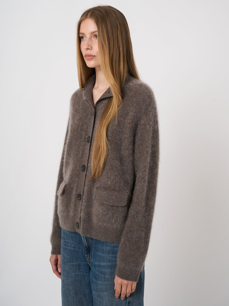 Brushed Pure Cashmere Stand-Collar Cardigan image number 3