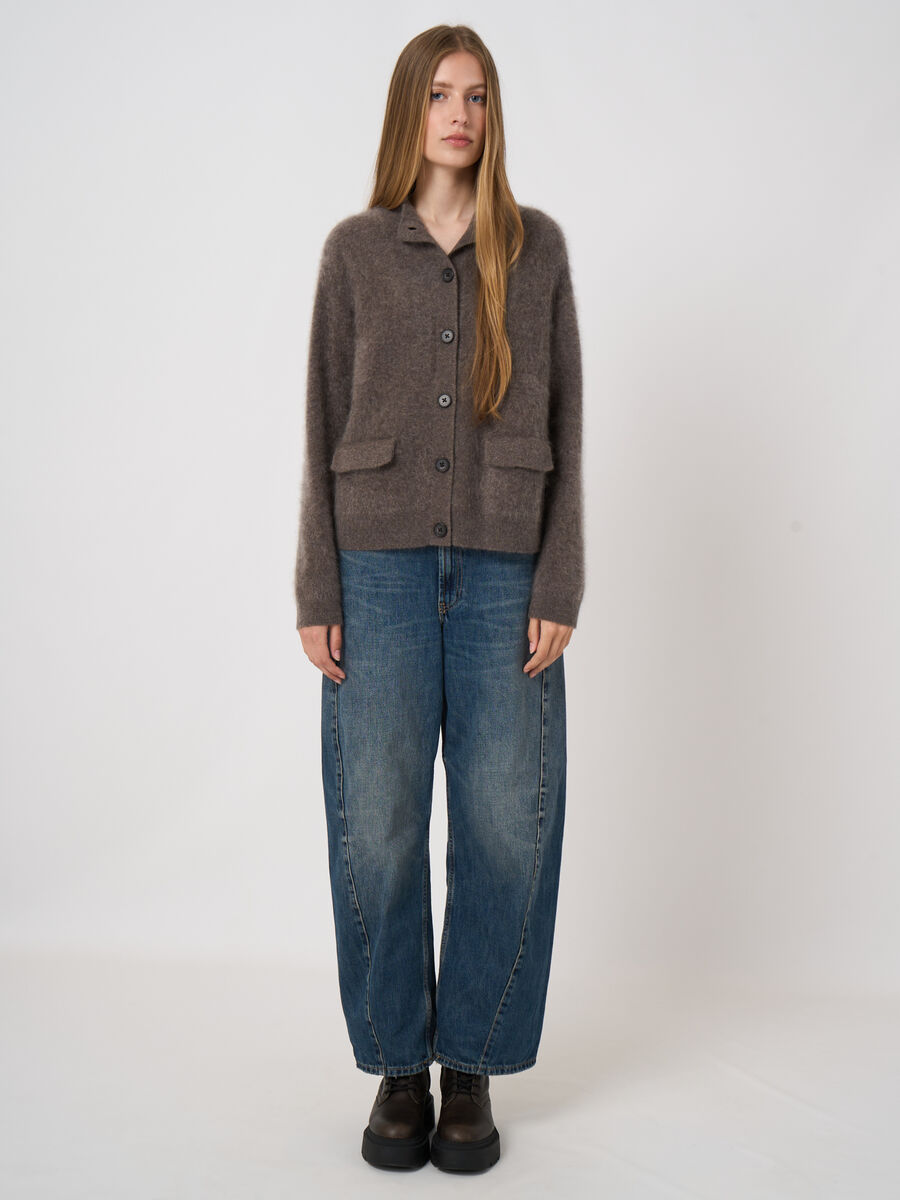 Brushed Pure Cashmere Stand-Collar Cardigan image number 4