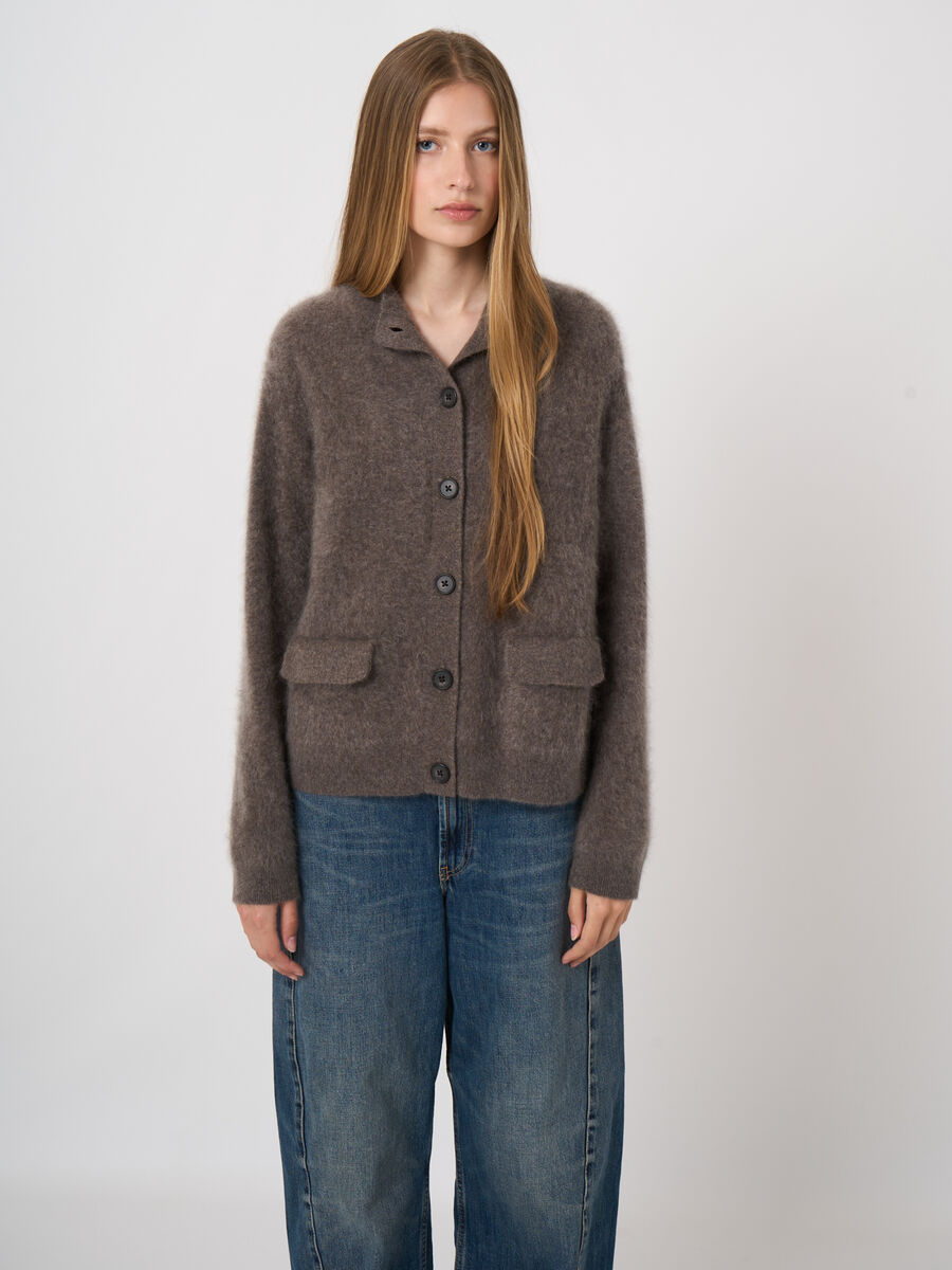 Brushed Pure Cashmere Stand-Collar Cardigan image number 5