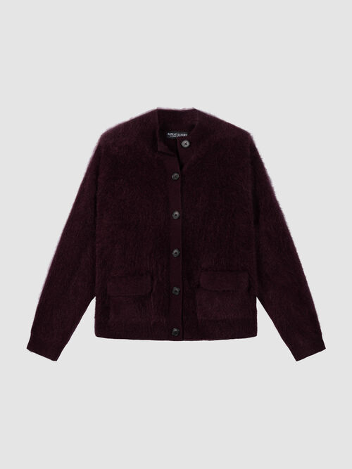 Geb&uuml;rstete Kaschmir-Strickjacke mit Stehkragen