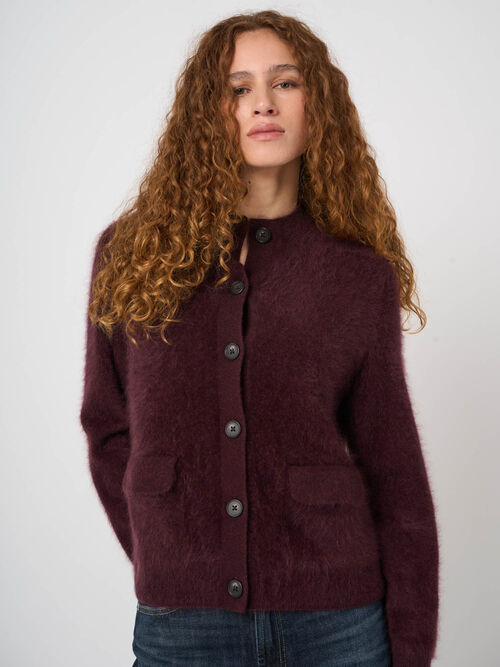 Brushed Pure Cashmere Stand-Collar Cardigan