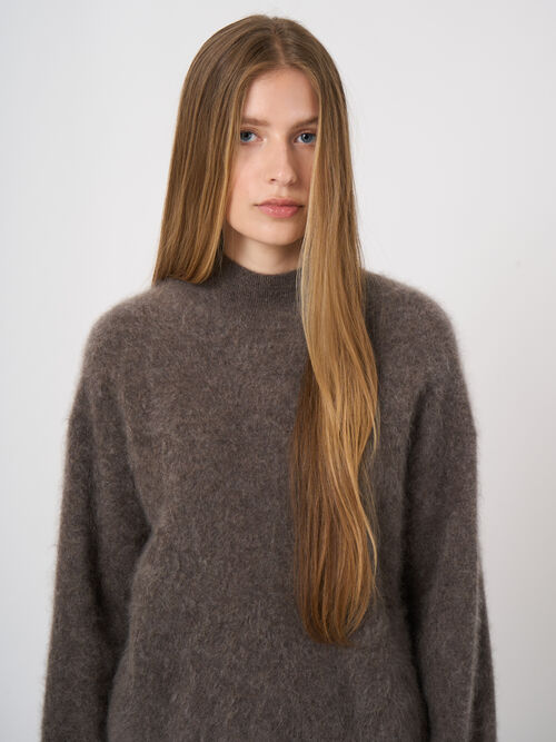 Brushed Pure Cashmere Stand-Collar Sweater
