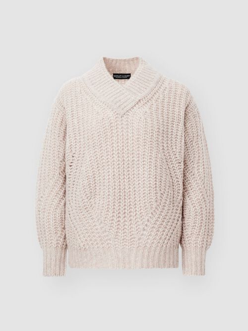 Grof gebreide trui met sjaalkraag van cashmere-zijde mix