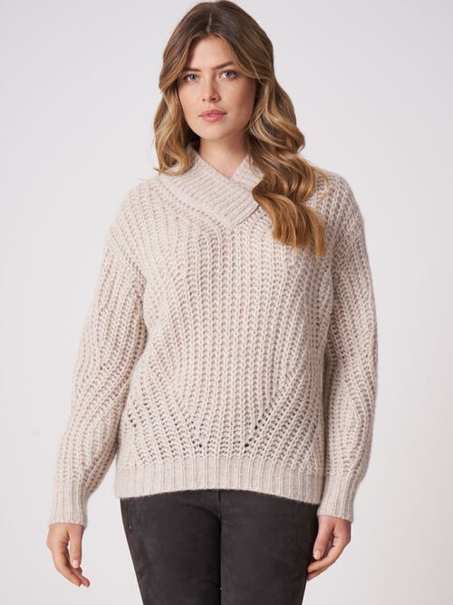 Chunky cashmere-silk sweater with shawl collar