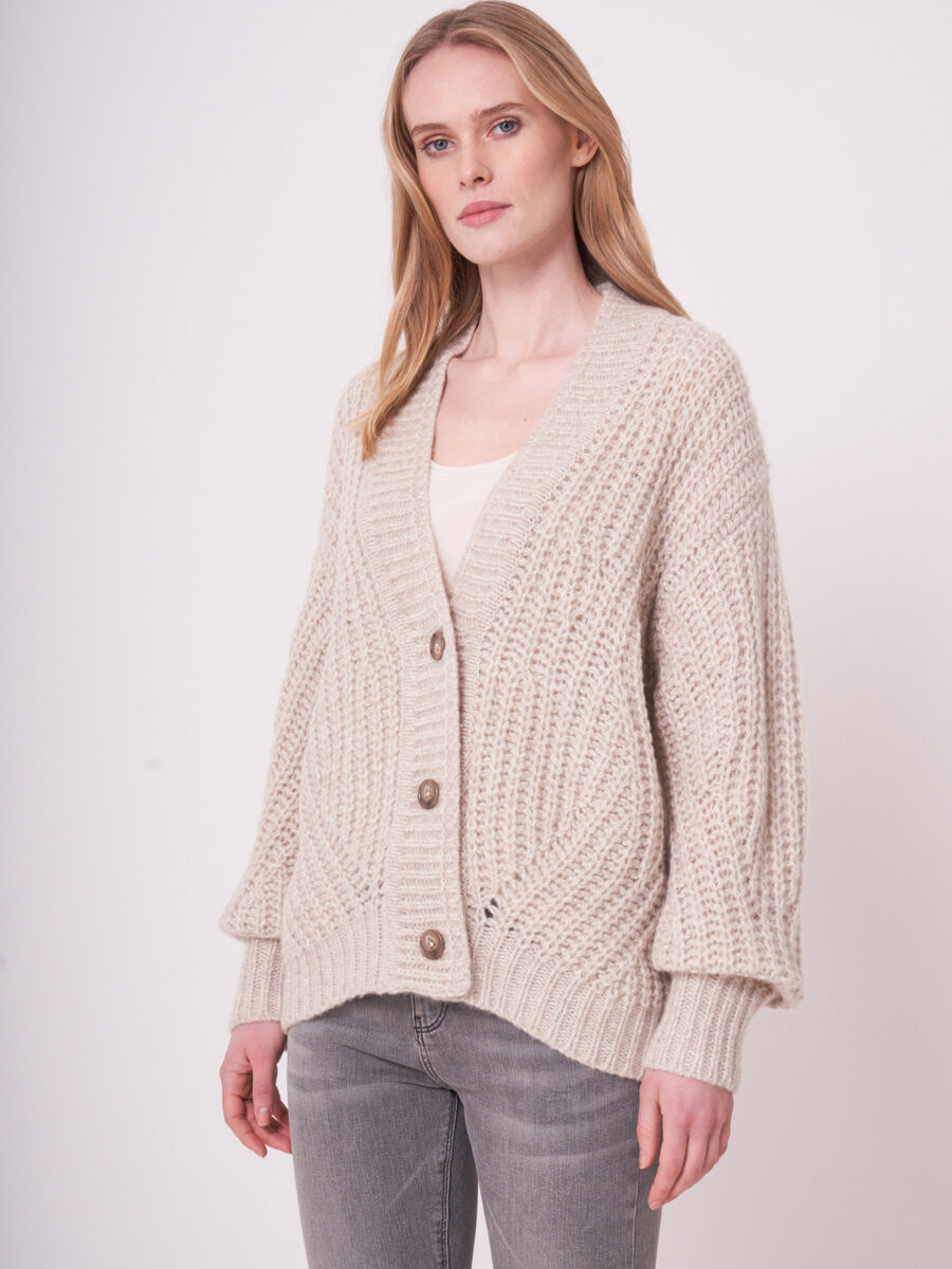 Buttoned V-neck cardigan with rib texture image number 0