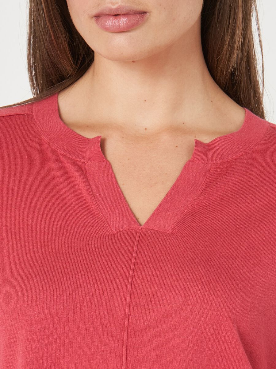 Half sleeve cashmere silk knit sweater with slit neckline image number 3