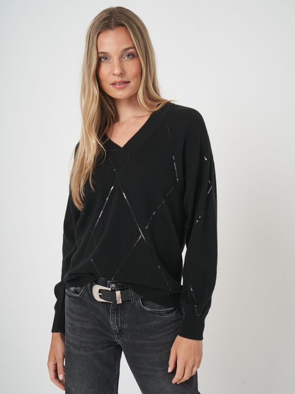 Lichtgewicht kasjmier sweater met pailletten image number 3