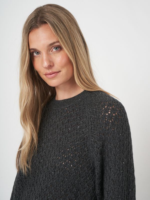 Strickpullover mit Mini-Pailletten und Pointelle-Muster image number 1