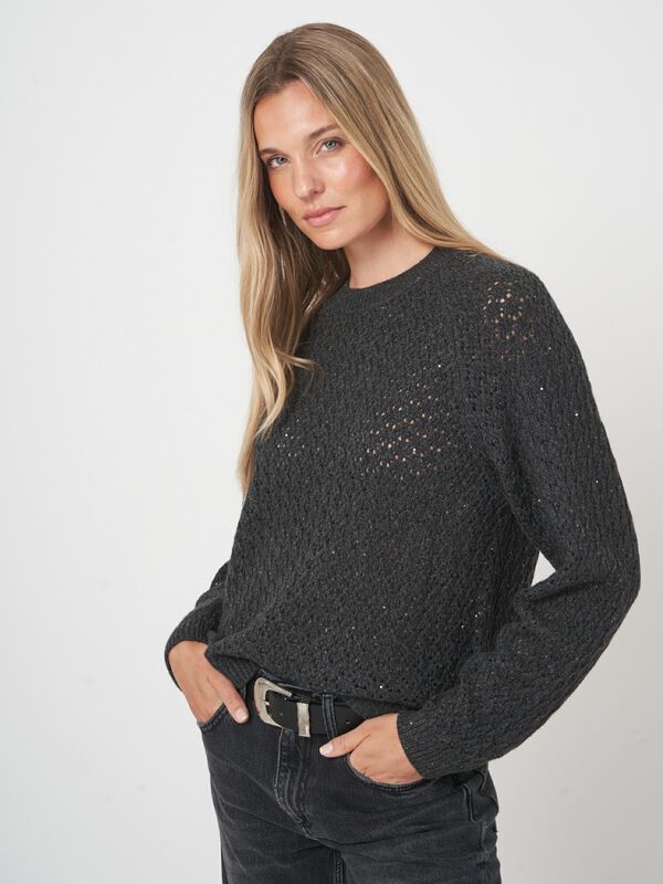 Strickpullover mit Mini-Pailletten und Pointelle-Muster image number 2