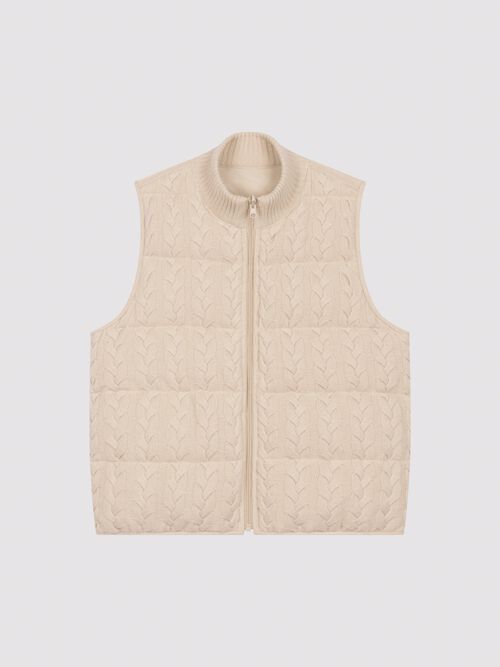 Reversable sleeveless cable knit down vest