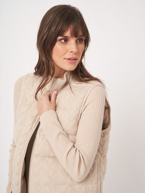 Reversable sleeveless cable knit down vest