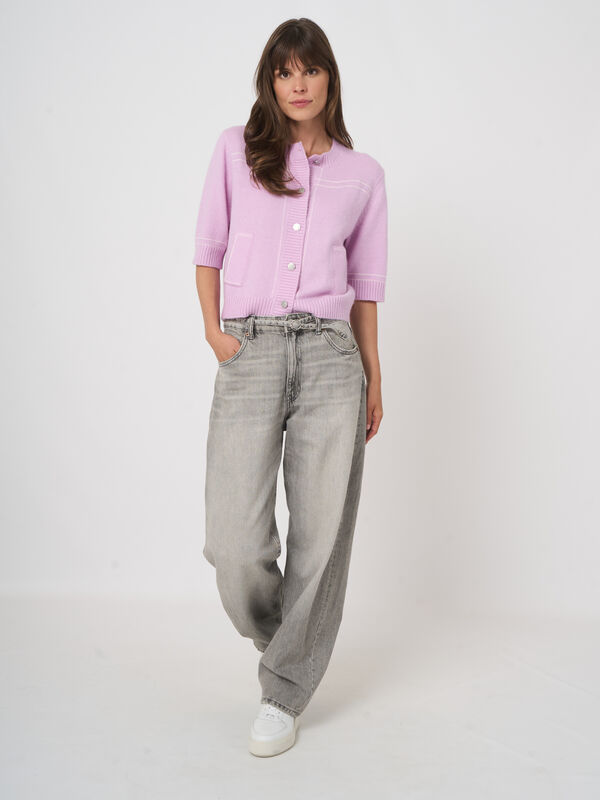 Fluffy Cashmere Blend Cardigan with Contrast Stitching image number 7