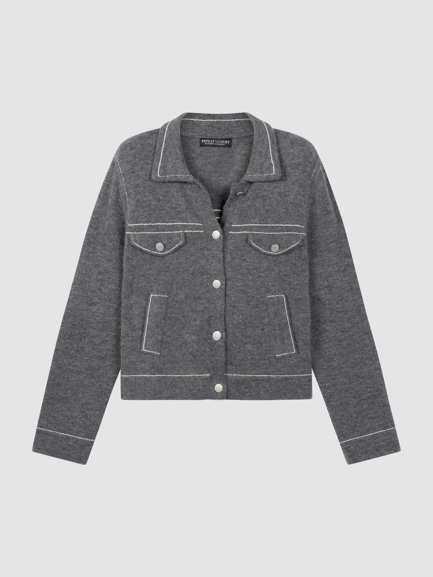 Kasjmier-wol vest met bouclétextuur en polokraag