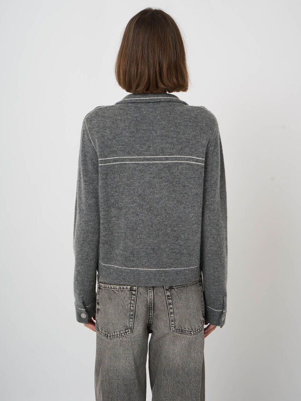 Kaschmir-Wollcardigan mit Boucl&eacute;-Struktur und Polokragen image number 5