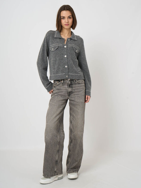 Kaschmir-Wollcardigan mit Boucl&eacute;-Struktur und Polokragen image number 7