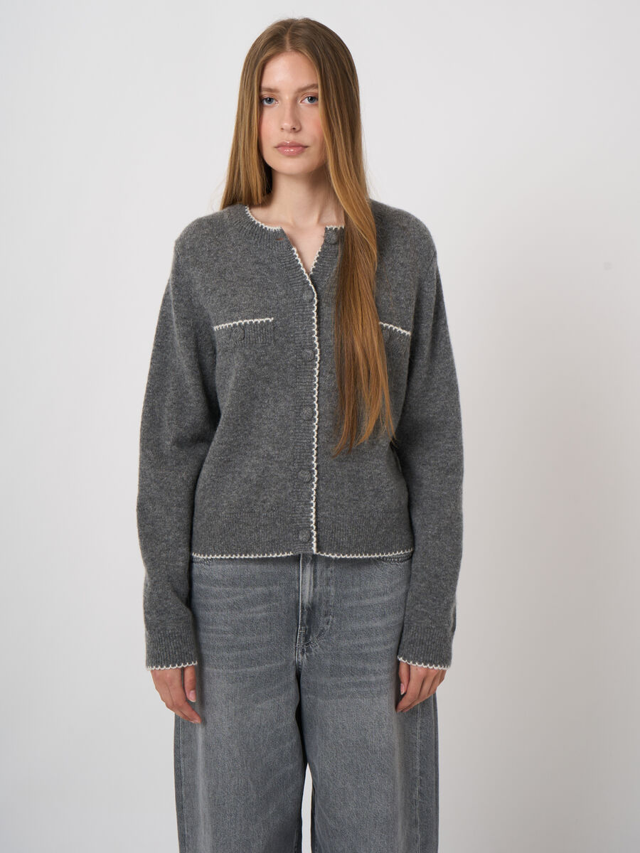 Cashmere-Wool Boucl&eacute; Cardigan with Scalloped Edges image number 0