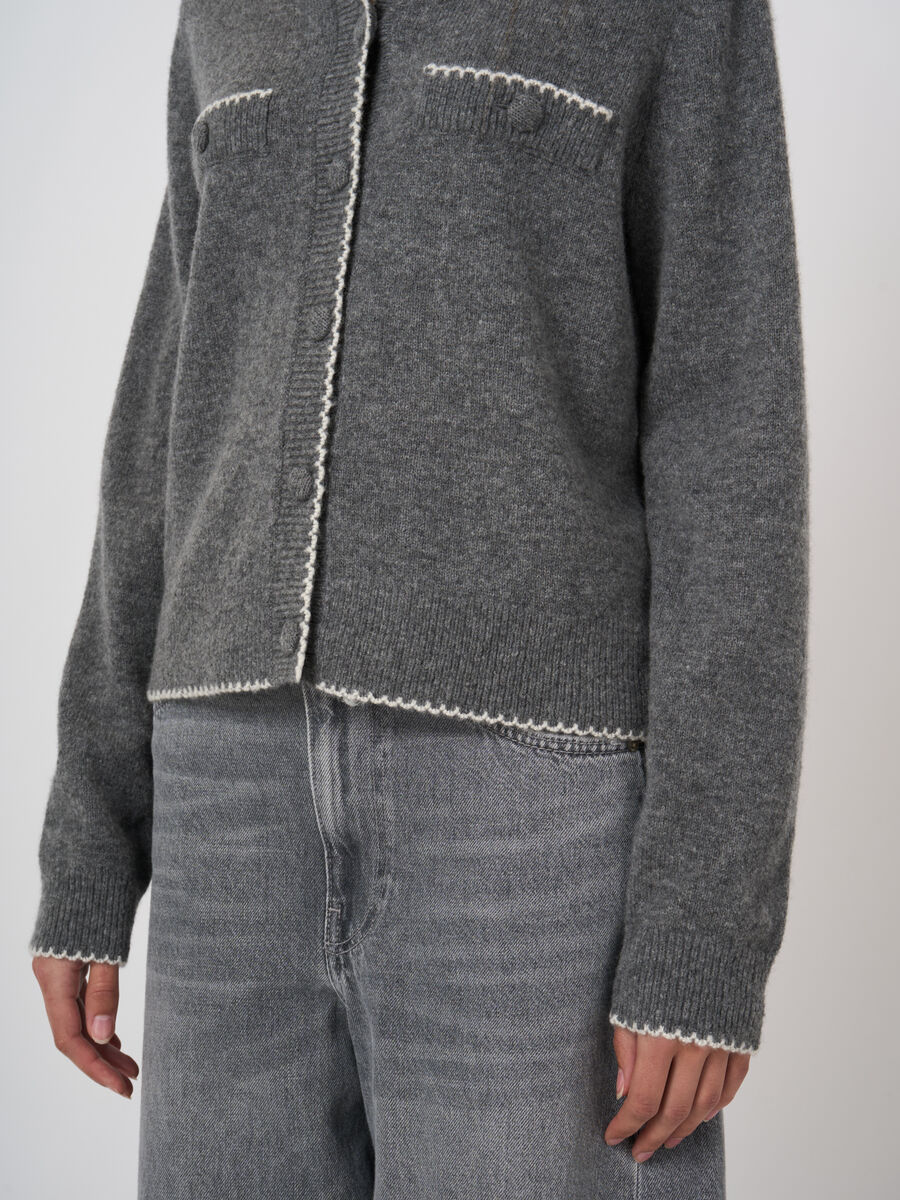 Cashmere-Wool Boucl&eacute; Cardigan with Scalloped Edges image number 2