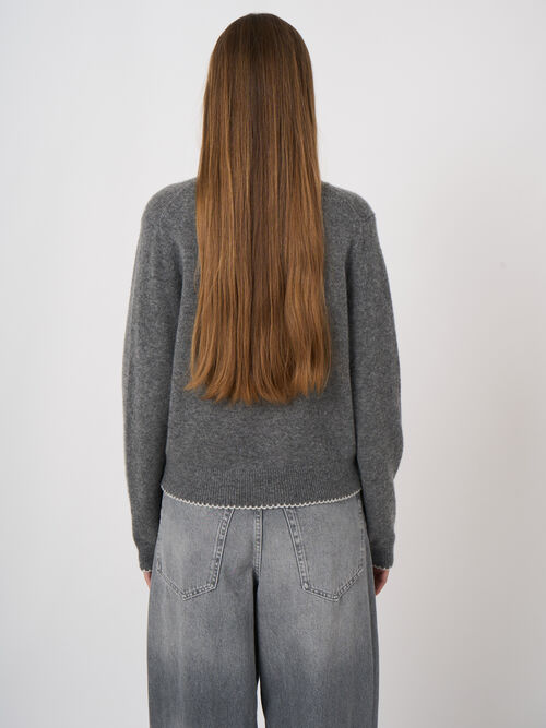 Cashmere-Wool Boucl&eacute; Cardigan with Scalloped Edges