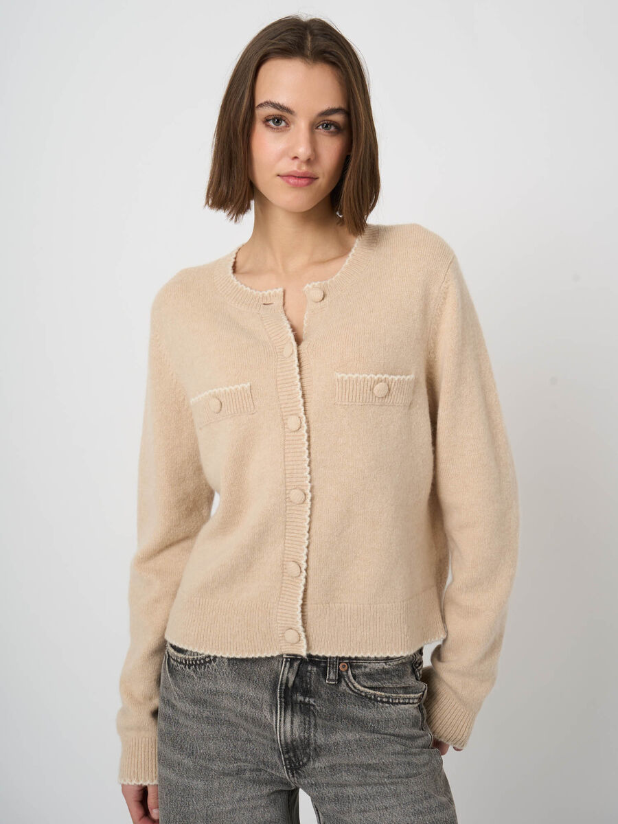 Kaschmir-Wollcardigan mit Boucl&eacute;-Struktur und Bogenkanten image number 2
