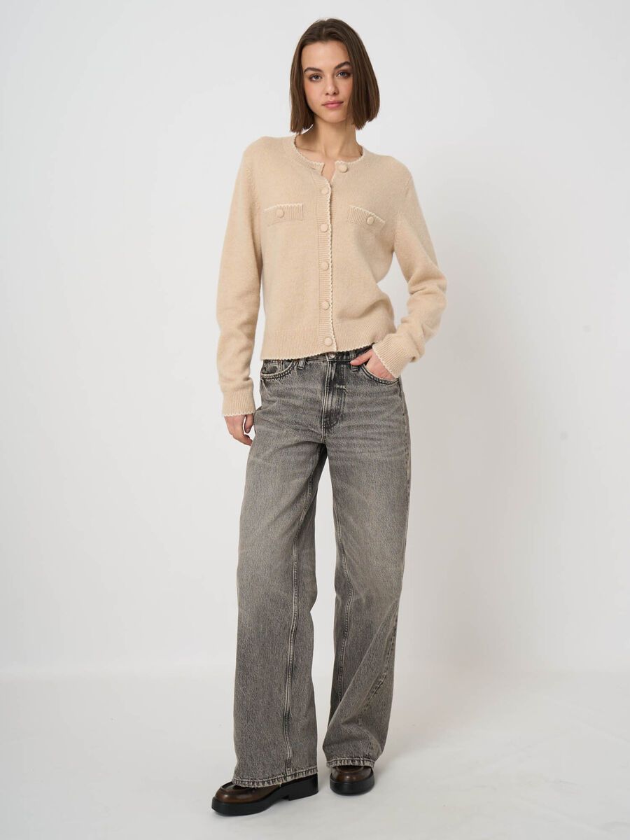 Kaschmir-Wollcardigan mit Boucl&eacute;-Struktur und Bogenkanten image number 6
