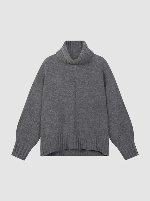 Oversized Cashmere-Wool Boucl&eacute; Turtleneck Sweater