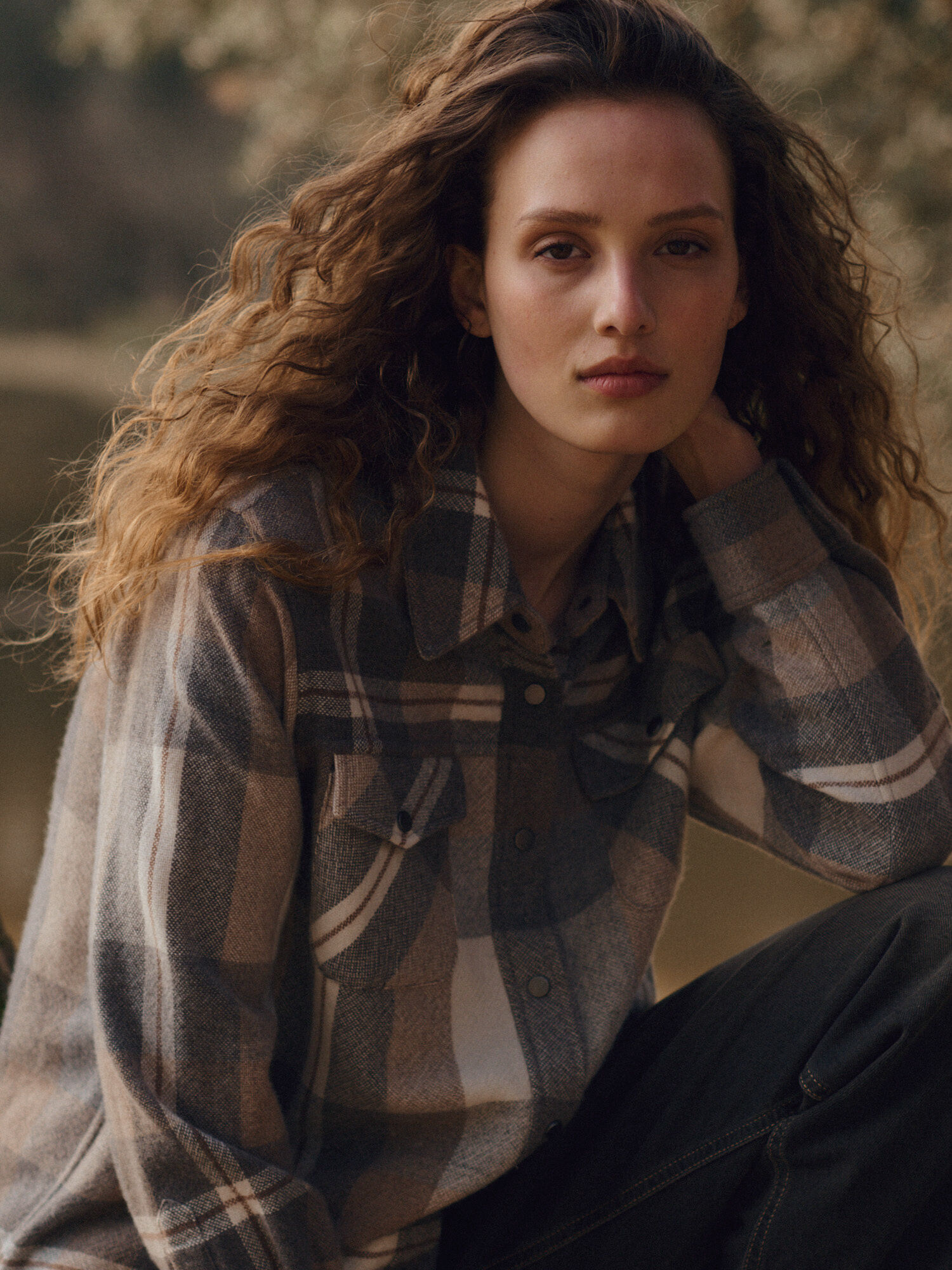 Geweven kasjmier-wol overshirt met ruit