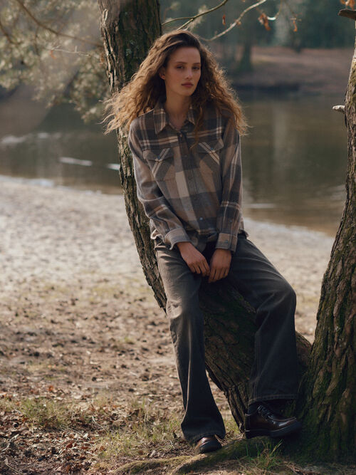 Woven Cashmere-Wool Checked Overshirt Jacket