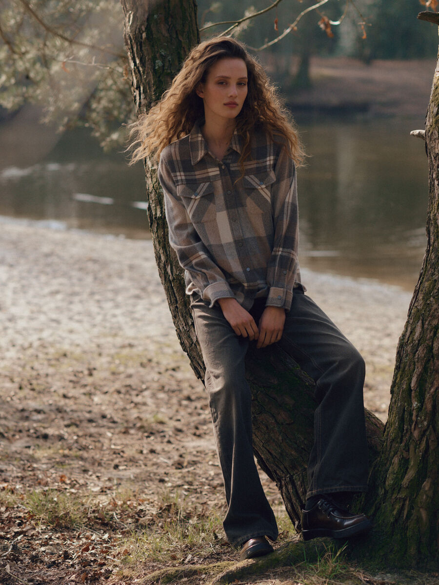 Woven Cashmere-Wool Checked Overshirt Jacket image number 1