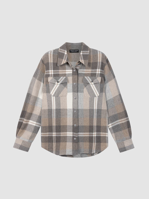 Woven Cashmere-Wool Checked Overshirt Jacket