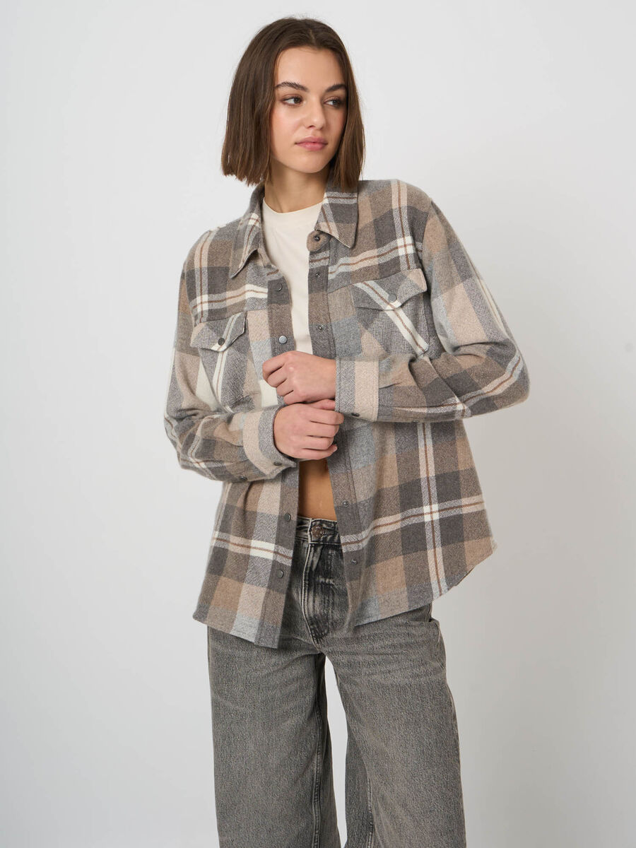 Woven Cashmere-Wool Checked Overshirt Jacket image number 8