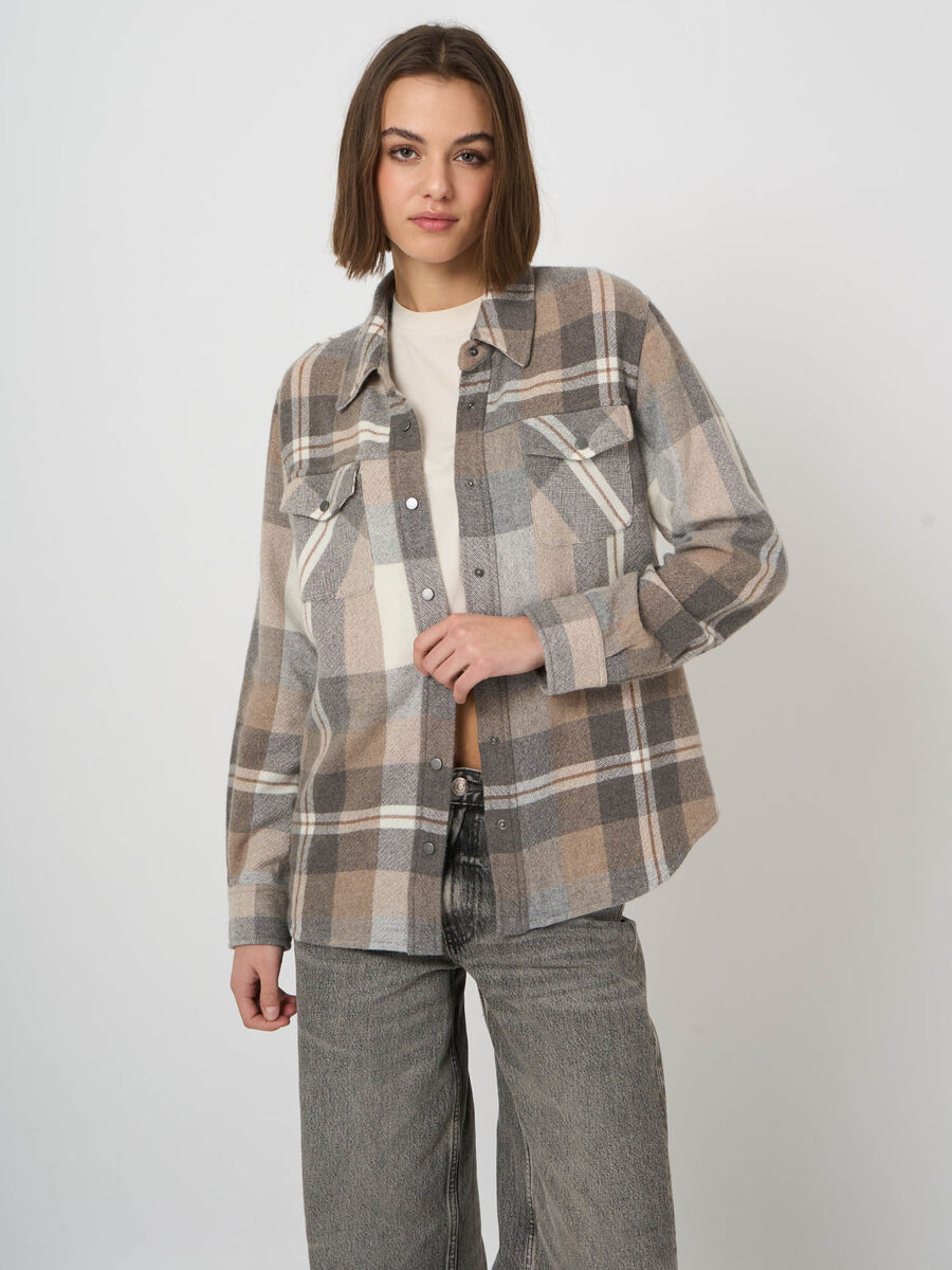 Woven Cashmere-Wool Checked Overshirt Jacket image number 2