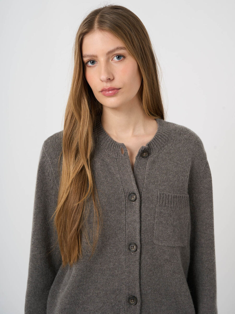 Kaschmir-Woll-Strickjacke mit Denimkragen image number 7