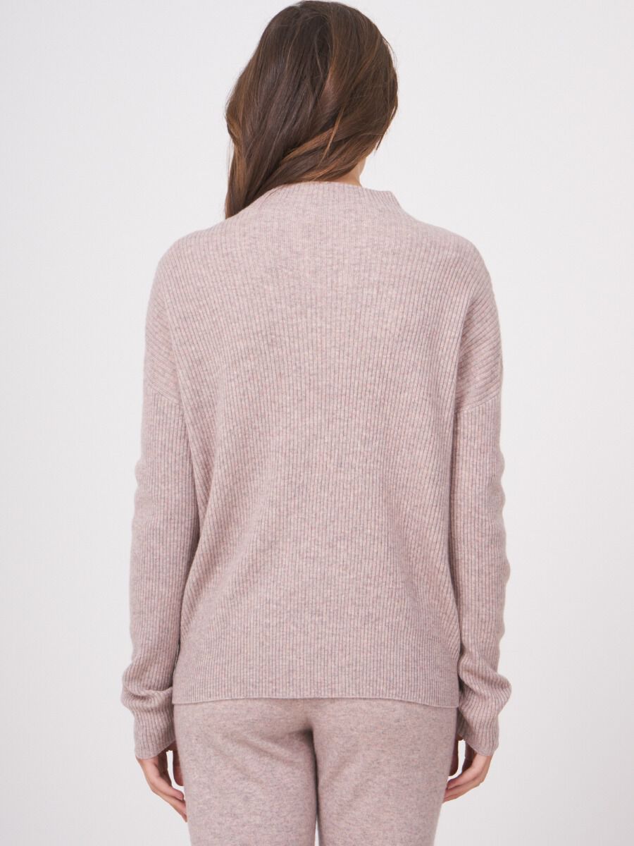 Cashmere wool blend sweater with different knit textures image number 1