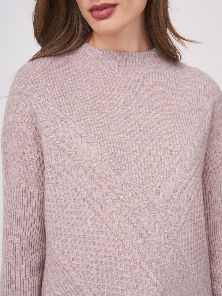 Cashmere wool blend sweater with different knit textures image number 2