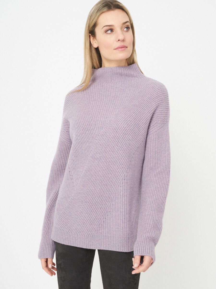 Cashmere rib knit sweater with stand collar image number 0