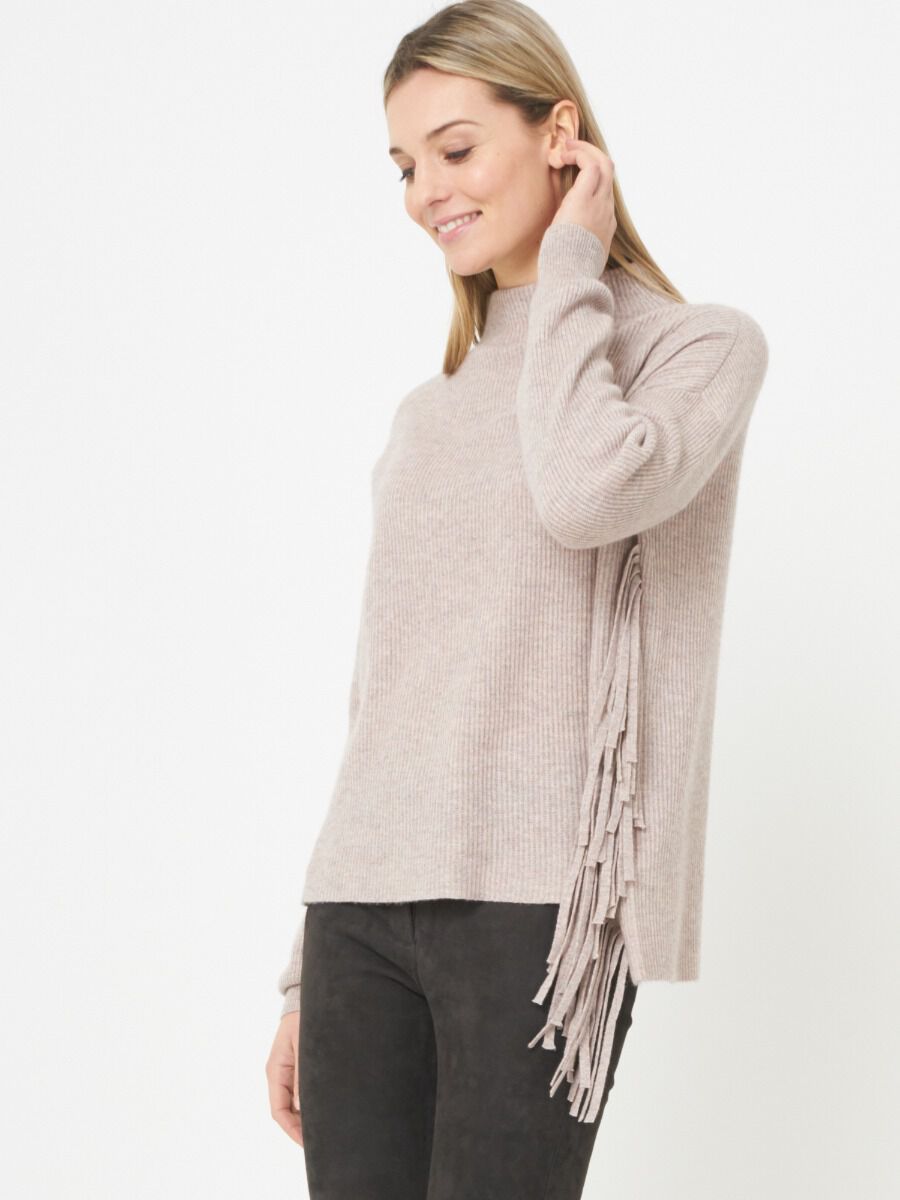 Cashmere blend rib knit sweater with long fringes image number 0