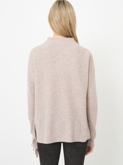 Rippstrick-Pullover mit langen Fransen aus Bio-Kaschmir-Wollmischung