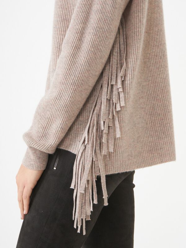 Cashmere blend rib knit sweater with long fringes image number 2