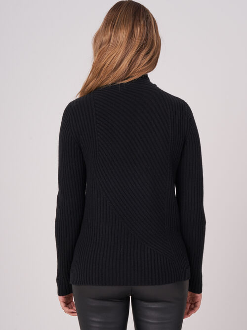 Rib knit jumper with stand collar