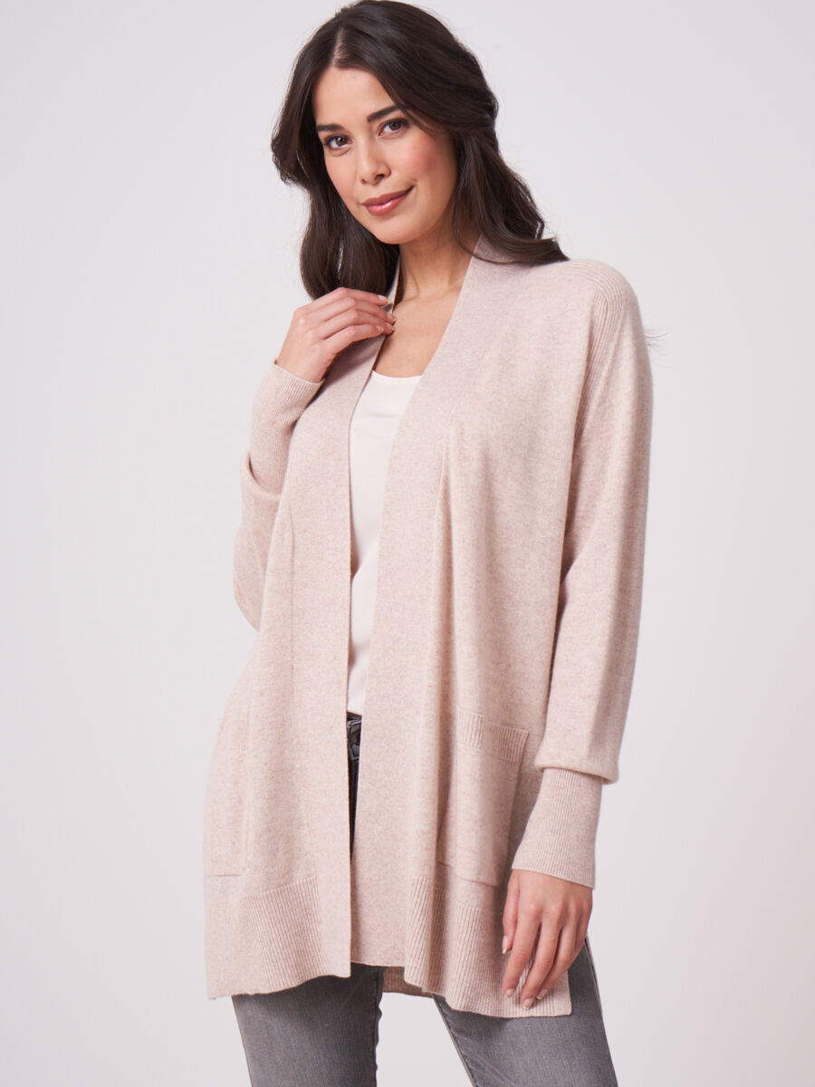 Organic cashmere silk blend open front cardigan with pockets image number 0