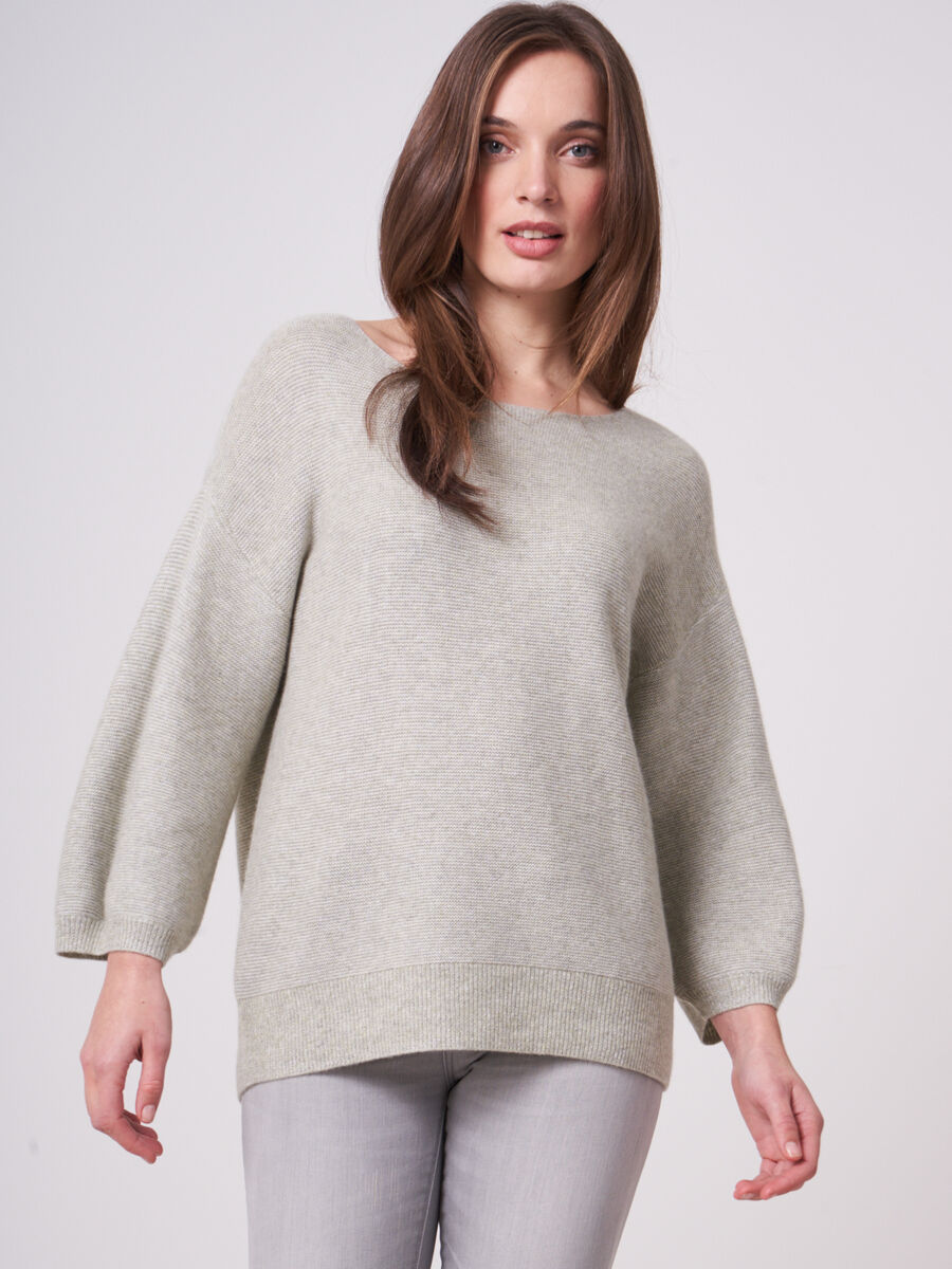 Two tone cashmere cotton blend rib knit sweater image number 0