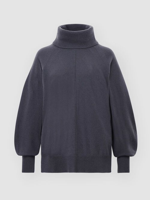 Trui met wijde geribde rolkraag en pofmouwen