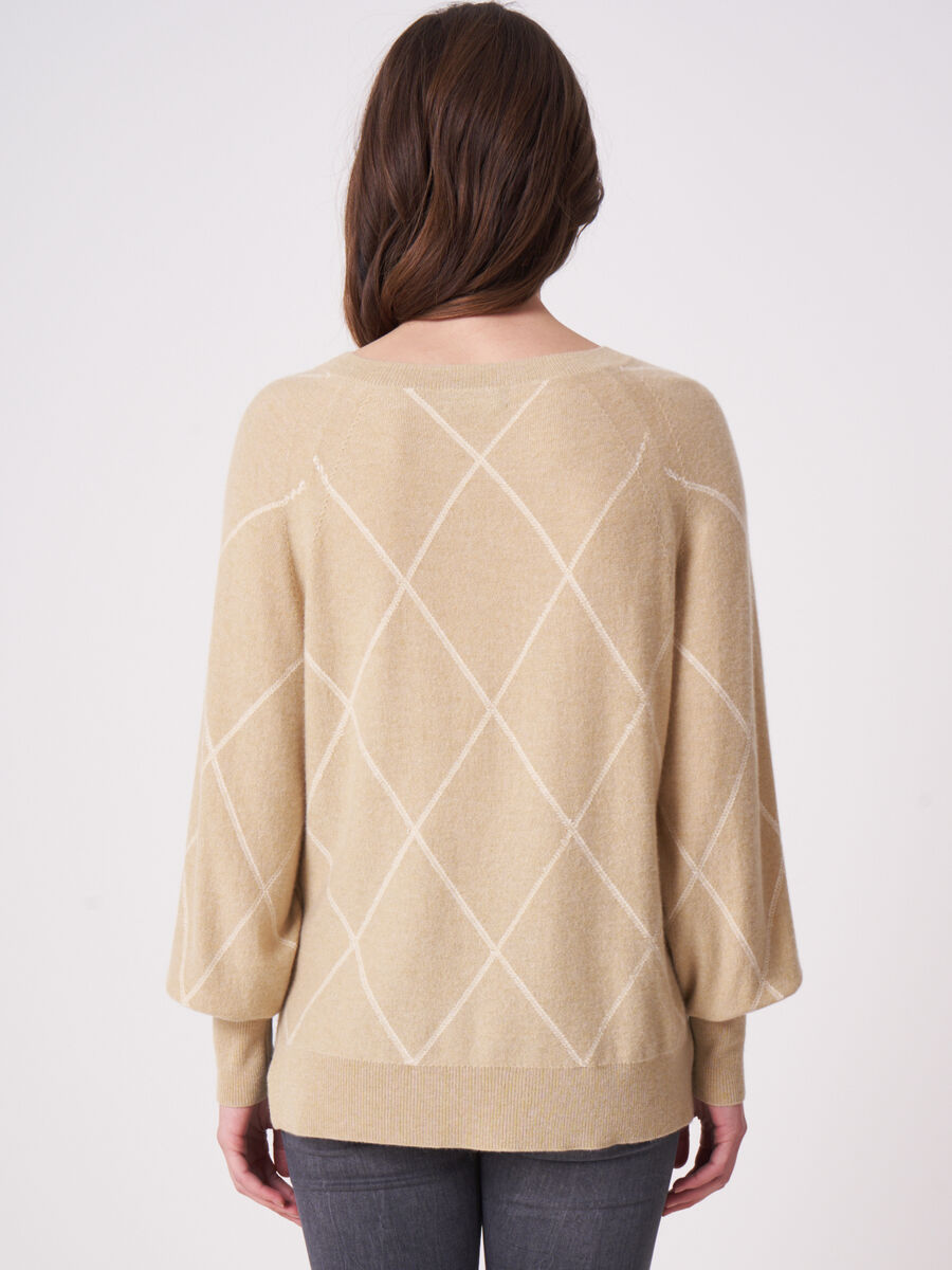 Bi-color boat neck sweater with intarsia pattern image number 2